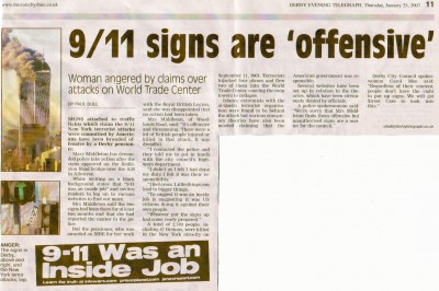 911 Signs 'Offensive' - Derby Telegraph 25 Jan 2007.jpg